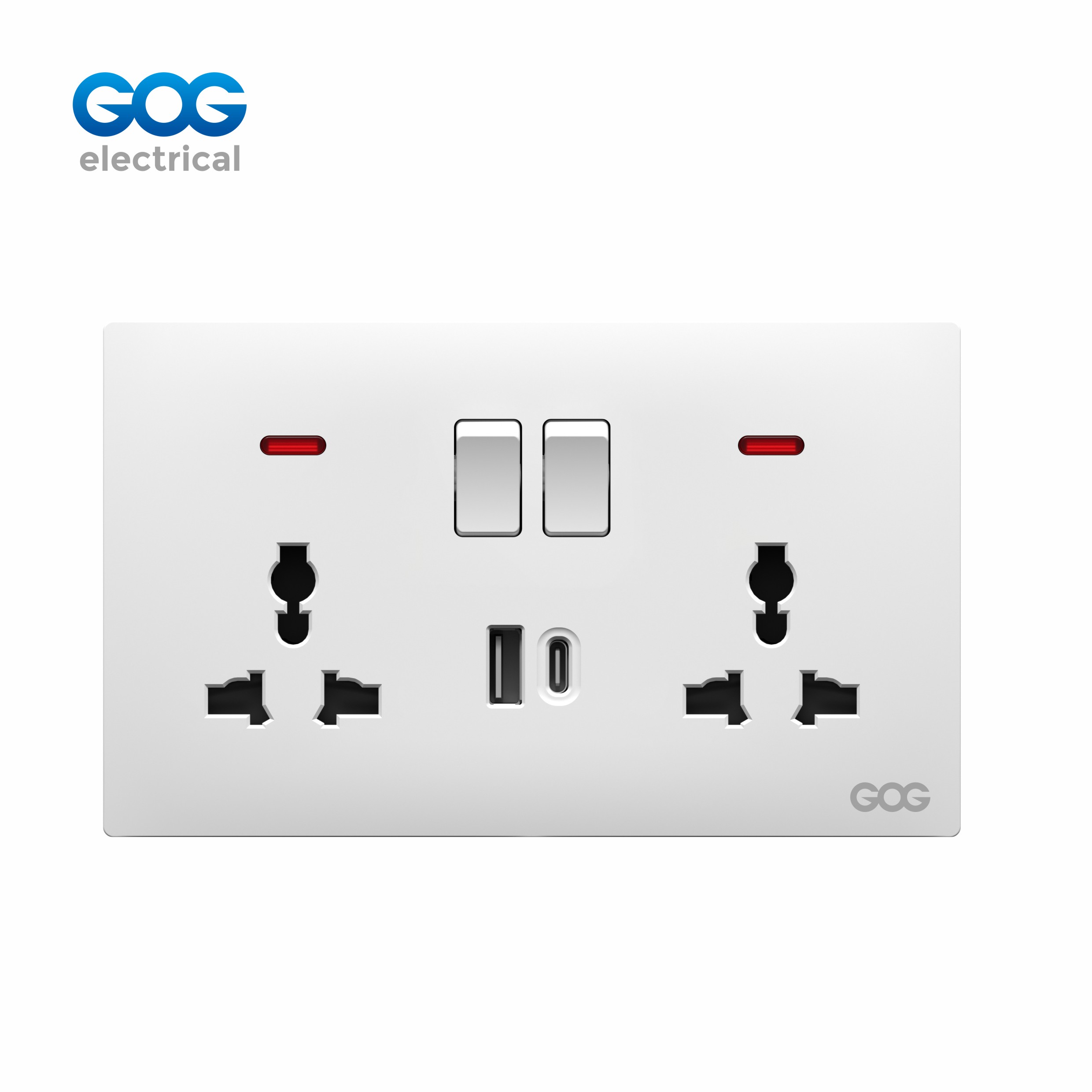SLIM SWITCH SOCKET  PC GLASS wall switch  double 13A SWITCHED SOCKET with neon usb typec 13A 250V C81492C White/gold/gray/black