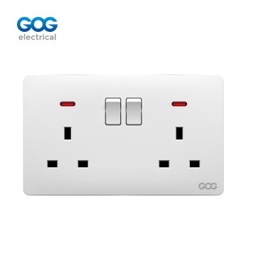 SLIM SWITCH SOCKET  C82408M PC wall socket double MF 3 pin switched socket with neon