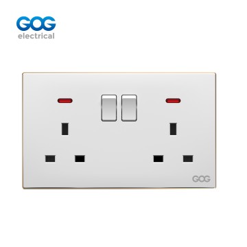 SLIM SWITCH SOCKET C91408M PC wall socket double MF 3 pin switched socket with neon
