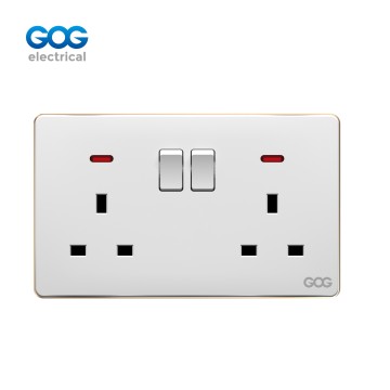 SLIM SWITCH SOCKET C92408M PC wall socket double MF 3 pin switched socket with neon