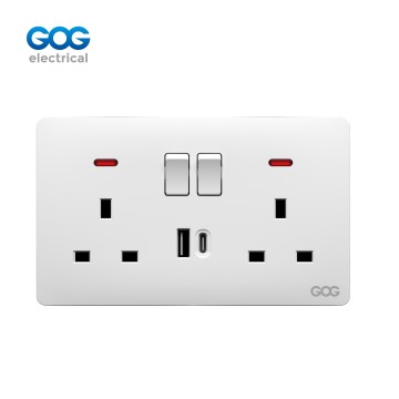 SLIM SWITCH SOCKET PC wall socket double C82588C MF 3 pin switched socket with neon usb typec