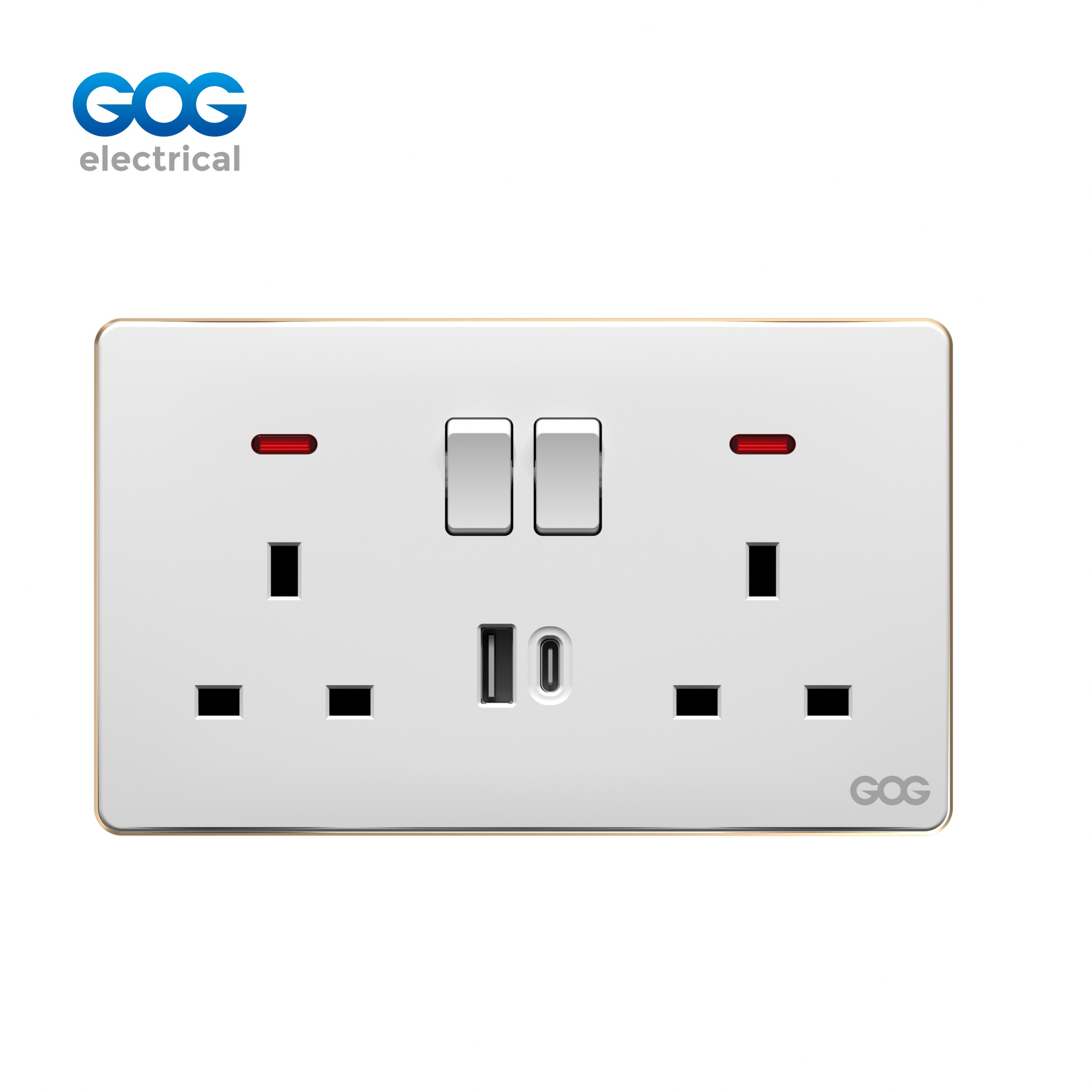 SLIM SWITCH SOCKET C92588C PC wall socket double MF 3 pin switched socket with neon usb typec
