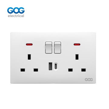 SLIM SWITCH SOCKET  PC wall socket double C81588C MF 3 pin switched socket with neon usb typec