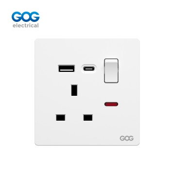 SLIM SWITCH SOCKET PC GLASS wall switch 13A SWITCHED SOCKET USB TYP...