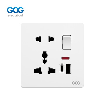 SLIM SWITCH SOCKET PC wall socket MF 5 pin switched socket with neo...