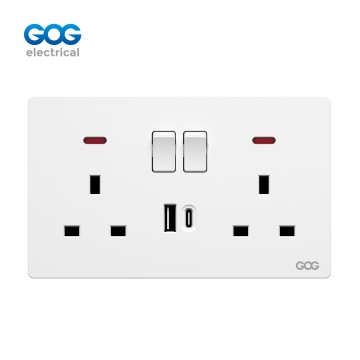 SLIM SWITCH SOCKET PC GLASS ALUMINUM wall socket  double 13A SWITCHED SOCKET with neon usb typec 13A 250V DN70492C White/gold/gray/black