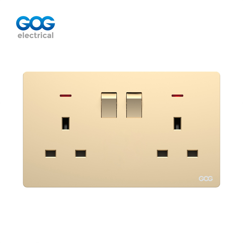 K3 Ultra-Thin Skin Feel Gog Pc Wall Switched Socket 13a 2 Gang With Neon, K408, Imported high-transparent, high-strength PC
