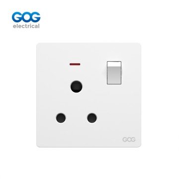 K3 Ultra-Thin Skin Feel Gog Pc Wall Switched Socket 15a With Neon (3pin Round Socket), K431, Imported high-transparent, high-strength PC