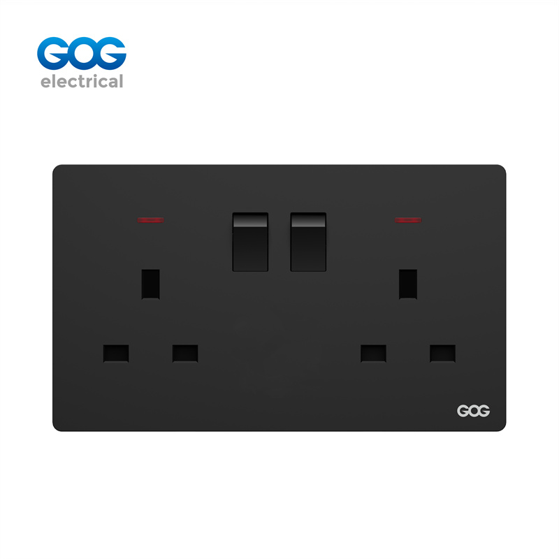 K3 Ultra-Thin Skin Feel Gog Pc Wall Switched Socket 13a 2 Gang With Neon, K408, Imported high-transparent, high-strength PC