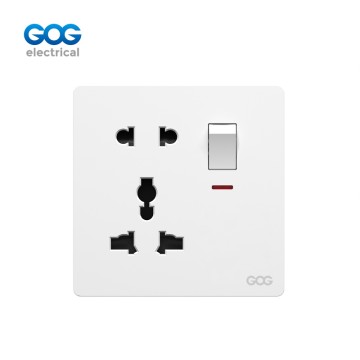 K3 Ultra-Thin Skin Feel Gog Pc Wall Switched Socket 1 Gang 5 Pin Mf Socket With Neon, K477, Imported high-transparent, high-strength PC