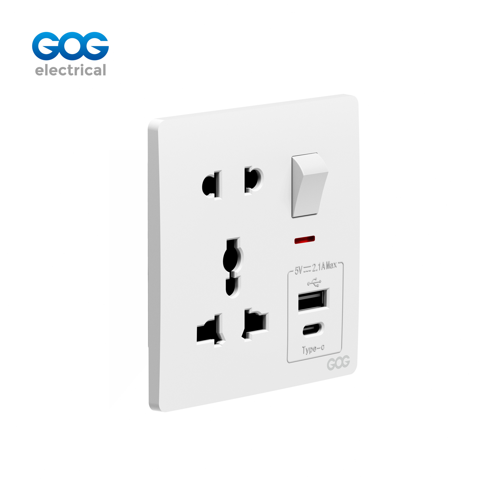 K5 Ultra-thin skin feel GOG PC  wall switched socket 1 gang  5 pin MF with neon,1 USB + 1 type C  Whitegoldgrayblack (3).jpg