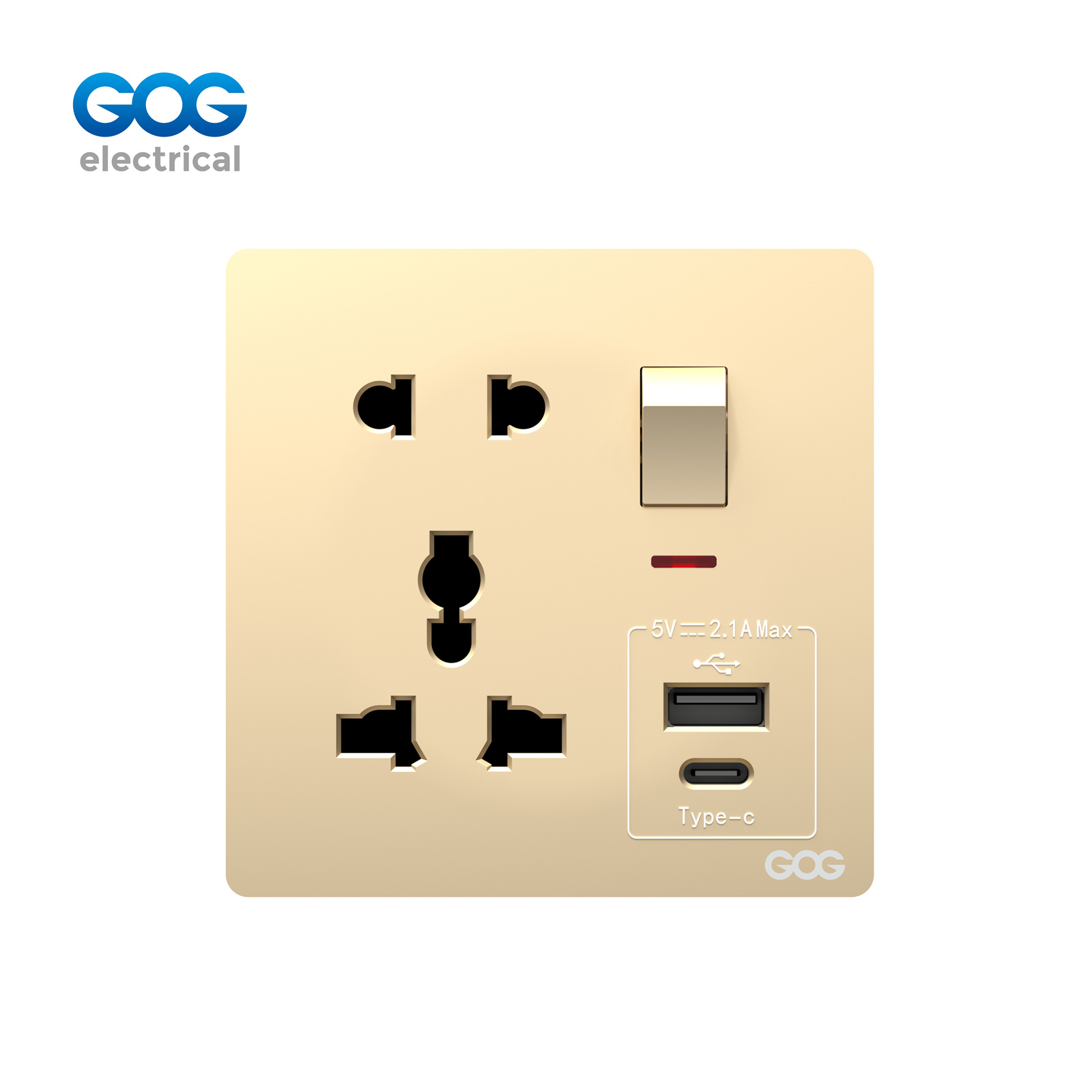 K5 Ultra-thin skin feel GOG PC  wall switched socket 1 gang  5 pin MF with neon,1 USB + 1 type C  Whitegoldgrayblack (7).jpg