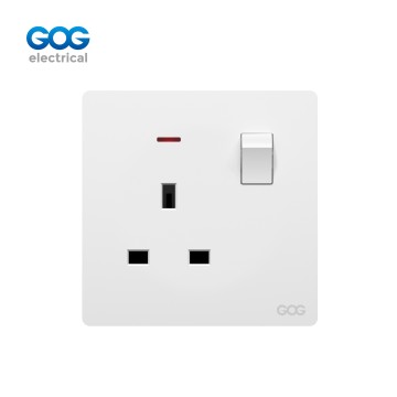 K5 超薄型スキン感触 GOG PC 壁スイッチソケット 13A 1ギャング ネオン付き、K5407、輸入高透明、高強度PC
