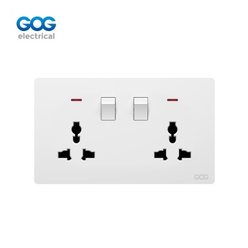 K5 Ultra-thin skin feel GOG PC  wall switched socket 13A 2 gang MF with neon, K5408M, Imported high-transparent, high-strength PC