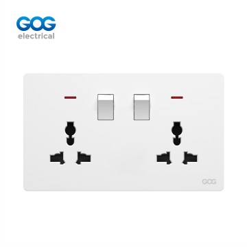 K2 Ultra-thin skin feel GOG PC  wall switched socket 13A 2 gang MF with neon, E408M, Imported high-transparent, high-strength PC