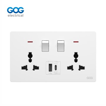 K2 Ultra-thin skin feel GOG PC  wall switched socket 2 gang MF with...