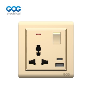 A10 GOG PC Wall Switched Socket 1 Gang Mf With Neon, 1 Usb + 1 Type...