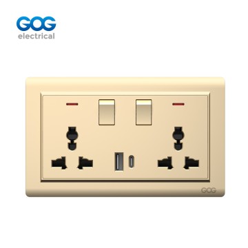 A10 GOG PC Wall Switched Socket 2 Gang Mf With Neon, 1 Usb + 1 Type...