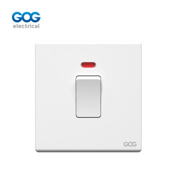 V15 GOG PC wall switch 20A double pole with neon 250V, V15324, Imported high-transparent, high-strength PC