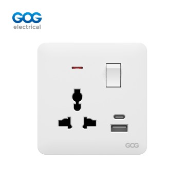 A60 GOG PC 壁スイッチ式ソケット 1 ギャング MF、ネオン付き、USB × 1 + タイプ × 1...