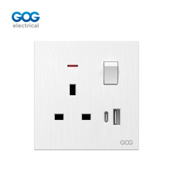 M30 GOG PC  wall switched socket  13A 1 gang with neon, 1 USB + 1 t...