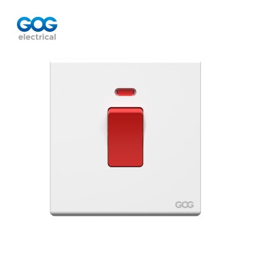 V15 GOG PC wall switch 45A double pole with neon 250V, V15327,Imported high-transparent, high-strength PC