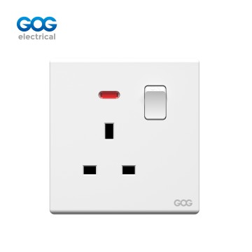 V15 GOG PC  wall switched socket  13A 1 gang with neon, V15407, Imported high-transparent, high-strength PC