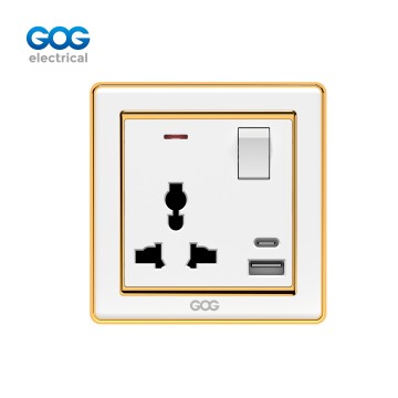 A33 GOG PC  wall switched socket 1 gang  MF with neon, 1 USB + 1 type C, A33587C, Imported high-transparent, high-strength PC