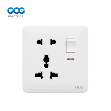 A60 GOG PC  wall switched socket 1 gang 5 pin MF socket with neon, A60477, Imported high-transparent, high-strength PC