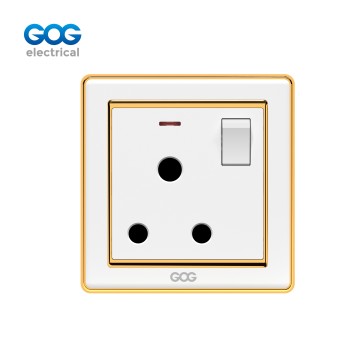 A33 GOG PC  wall switched socket 15A with neon (3pin round socket), A33431, Imported high-transparent, high-strength PC