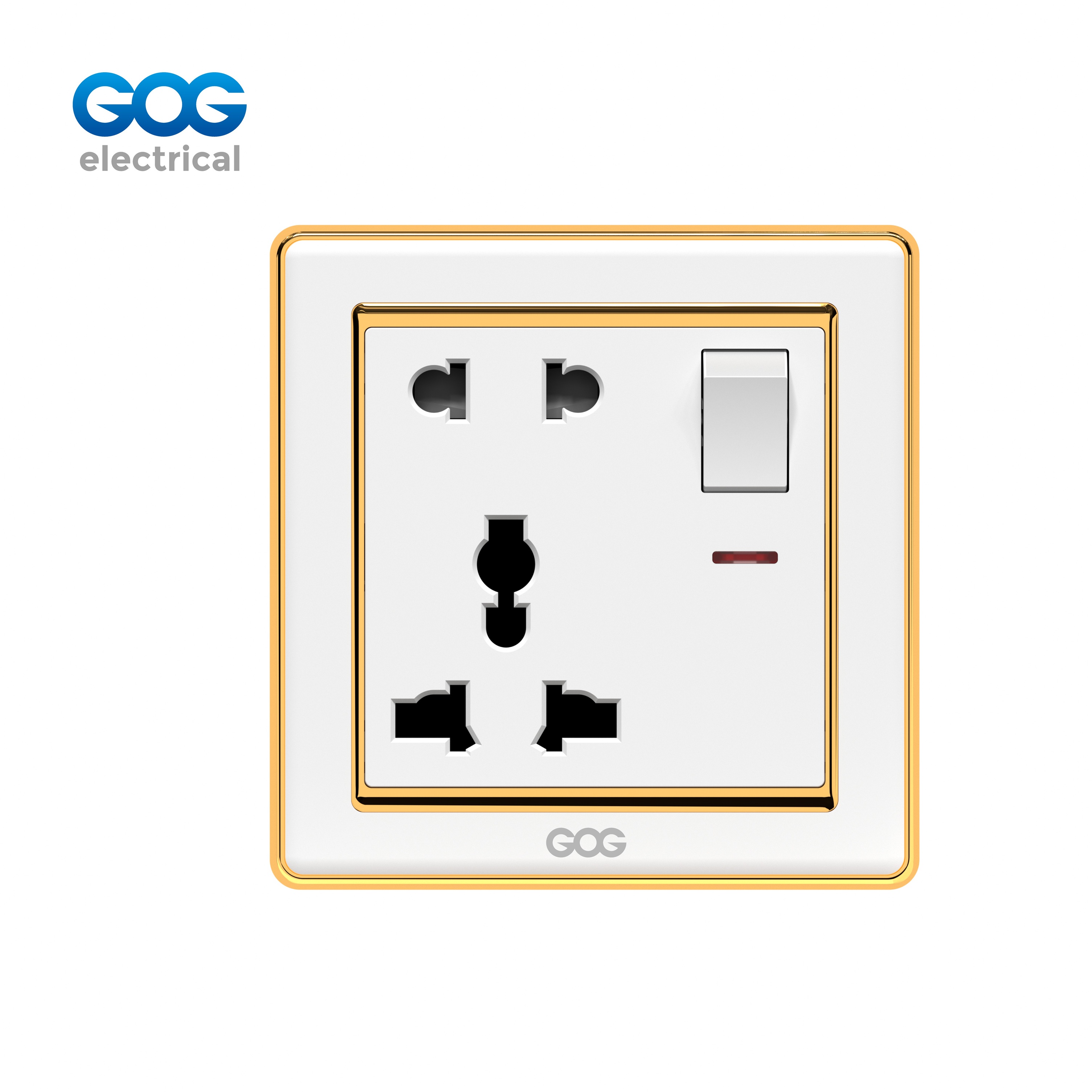 A33 GOG PC  wall switched socket 1 gang 5 pin MF socket with neon, A33477, Imported high-transparent, high-strength PC