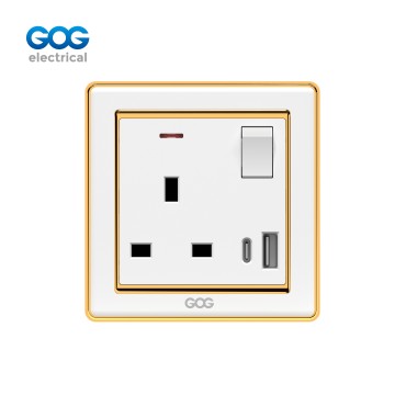 A33 GOG PC 壁スイッチ式ソケット 13A 1 ギャング、ネオン付き、USB × 1 + t...
