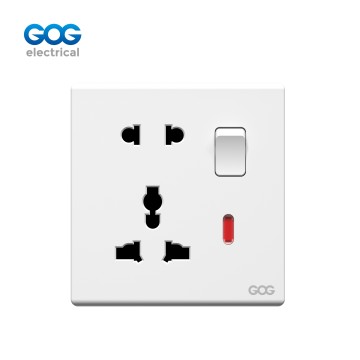 V15 GOG PC  wall switched socket 1 gang 5 pin MF socket with neon, V15477, Imported high-transparent, high-strength PC