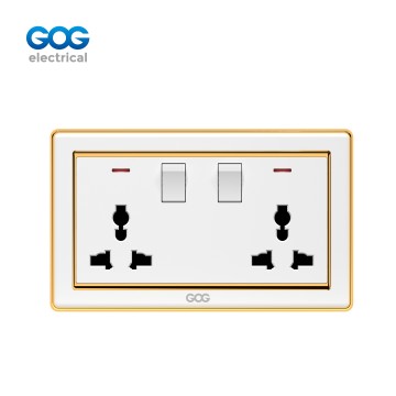 A33 GOG PC  wall switched socket 13A 2 gang MF with neon, A33408M, Imported high-transparent, high-strength PC