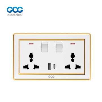 A33 GOG PC 壁スイッチ式ソケット 2 ギャング MF、ネオン付き、USB × 1 + タイプ × 1...