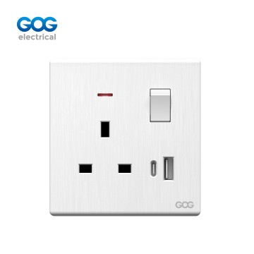 V15 GOG PC  wall switched socket  13A 1 gang with neon, 1 USB + 1 t...