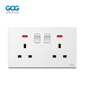 V15 GOG PC  wall switched socket 13A 2 gang with neon, V15408,Impor...