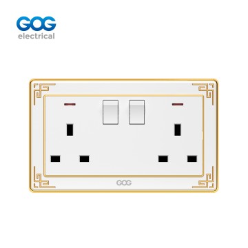 A32 GOG PC वॉल स्विच्ड सॉकेट 13A 2 गैंग नियॉन के साथ, A32408, इम्पोर्टेड...