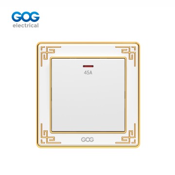 A32 GOG PC wall switch 45A double pole with neon 250V, A32327, Imported high-transparent, high-strength PC