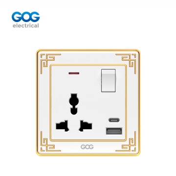 A32 GOG PC  wall switched socket 1 gang  MF with neon, 1 USB + 1 type C, A32587C, Imported high-transparent, high-strength PC