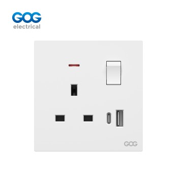 A61 GOG PC  wall switched socket  13A 1 gang with neon, 1 USB + 1 t...