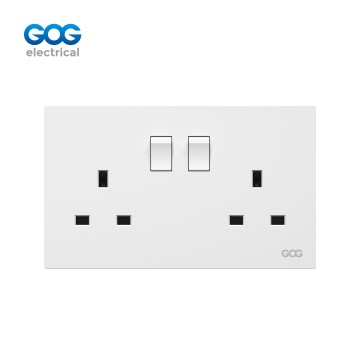 A61 GOG PC  wall switched socket 13A 2 gang with neon, A61408, Imported high-transparent, high-strength PC