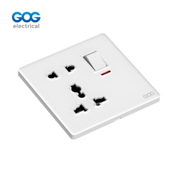 K3 Ultra-Thin Skin Feel Gog Glass Wall Switched Socket 1 Gang 5 Pin Mf Socket With Neon , K477, Glass