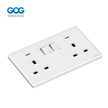 K3 Ultra-Thin Skin Feel Gog Glass Wall Switched Socket 13a 2 Gang W...