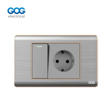 A20 SERIES STAINLESS STEEL  SWITCH SOCKET 1 GANG  SWITCH WITH EUROPE SOCKET  A20- 047/048  Stainless Steel