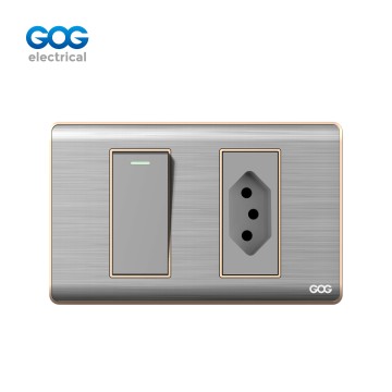 A20 SERIES STAINLESS STEEL  SWITCH SOCKET 1 GANG  SWITCH WITH BRAZIL SOCKET   A20- 041/042  Stainless Steel