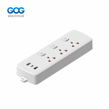 GOG extension socket 3way Thai standard socket +USB/C with individual switch TAS-403U fire-retardant PP
