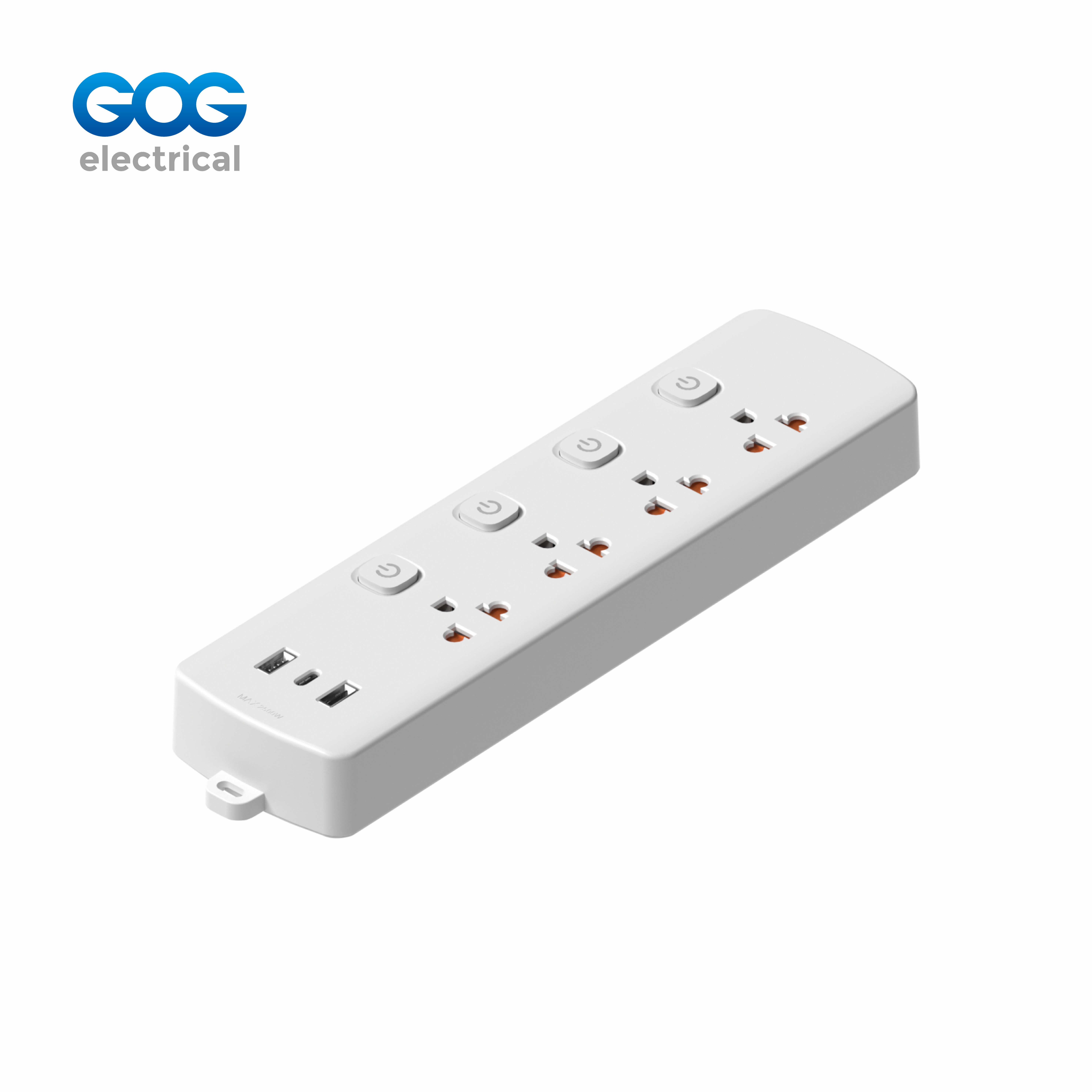 GOG extension socket 4way Thai standard socket +USB/C with individual switch TAS-404U fire-retardant PP
