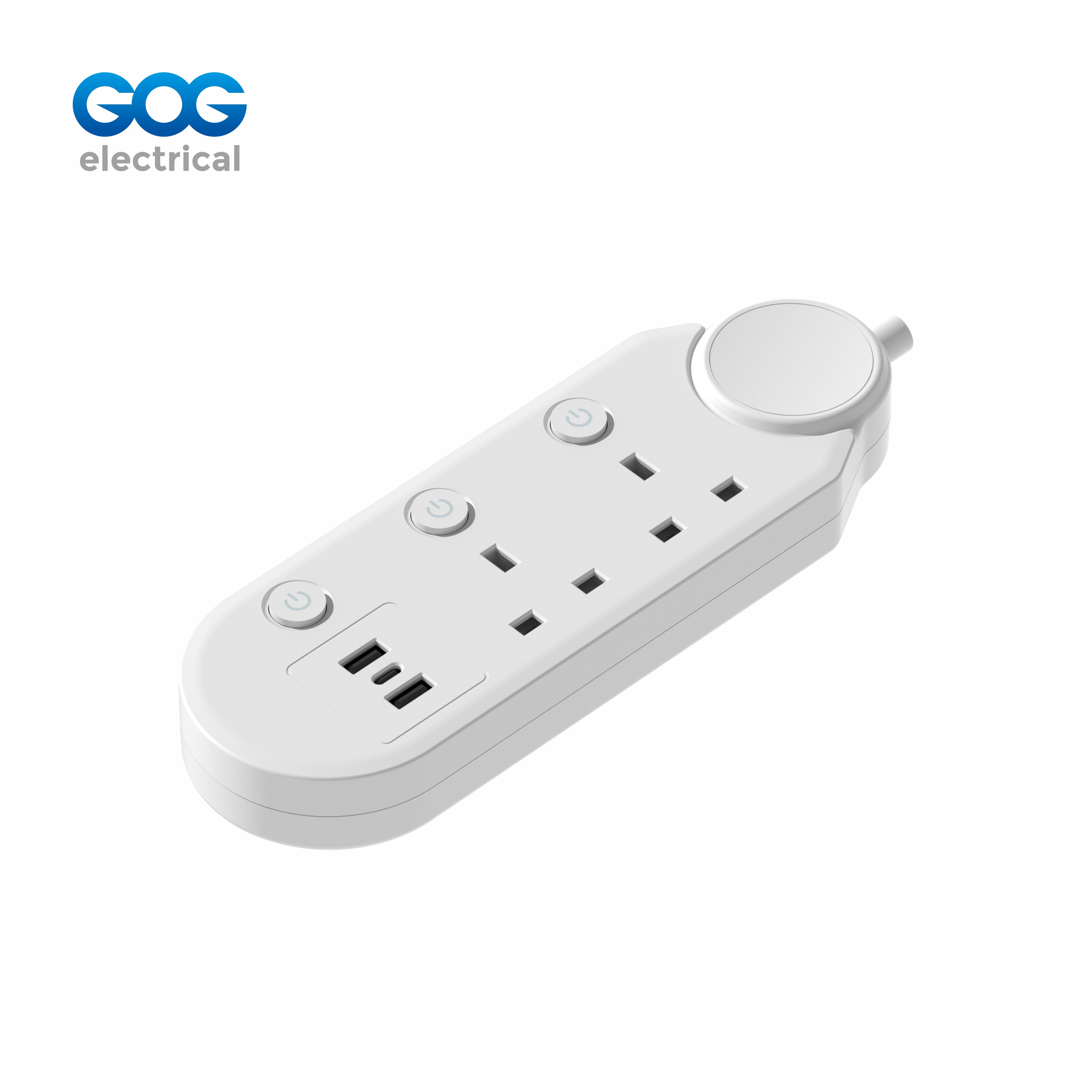 GOG extension socket 2way British standard socket +USB/C with individual switch YS-3K3U fire-retardant PP