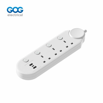 GOG extension socket 3way british standard socket +USB/C with individual switch YS-4K3U fire-retardant PP